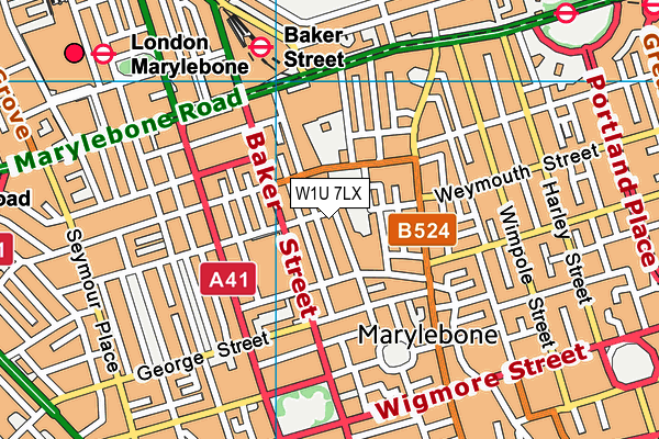 W1U 7LX map - OS VectorMap District (Ordnance Survey)
