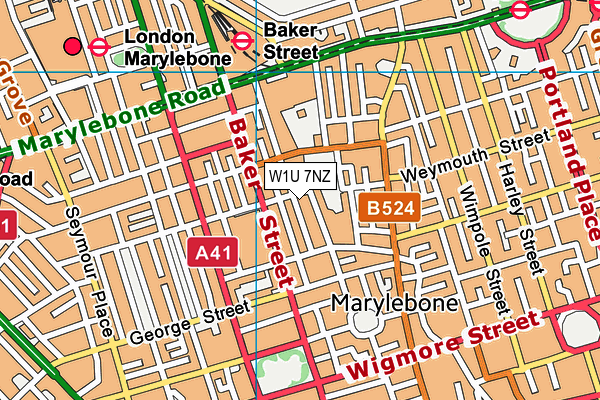 W1U 7NZ map - OS VectorMap District (Ordnance Survey)