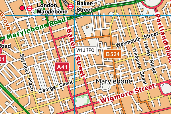 W1U 7PQ map - OS VectorMap District (Ordnance Survey)