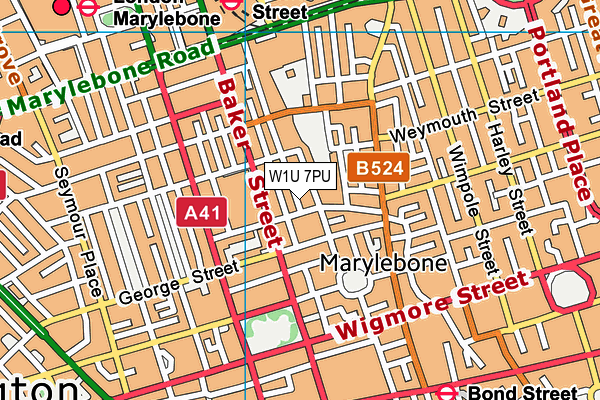 W1U 7PU map - OS VectorMap District (Ordnance Survey)