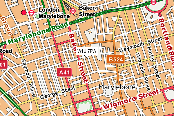 W1U 7PW map - OS VectorMap District (Ordnance Survey)