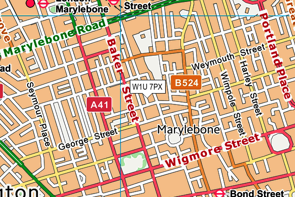 W1U 7PX map - OS VectorMap District (Ordnance Survey)