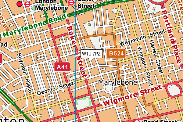 W1U 7PZ map - OS VectorMap District (Ordnance Survey)