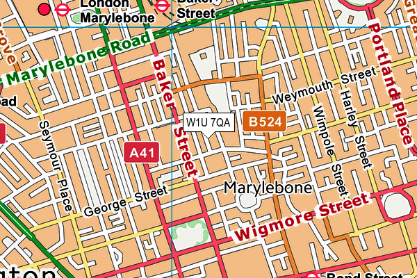 W1U 7QA map - OS VectorMap District (Ordnance Survey)