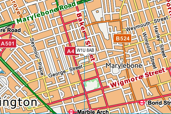 W1U 8AB map - OS VectorMap District (Ordnance Survey)