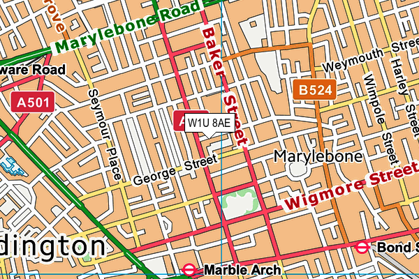 W1U 8AE map - OS VectorMap District (Ordnance Survey)