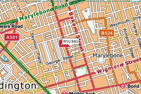 W1U 8AG map - OS VectorMap District (Ordnance Survey)