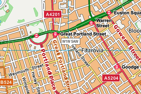 W1W 5AW map - OS VectorMap District (Ordnance Survey)