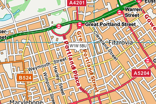 W1W 5BU map - OS VectorMap District (Ordnance Survey)