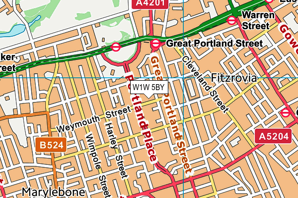 W1W 5BY map - OS VectorMap District (Ordnance Survey)