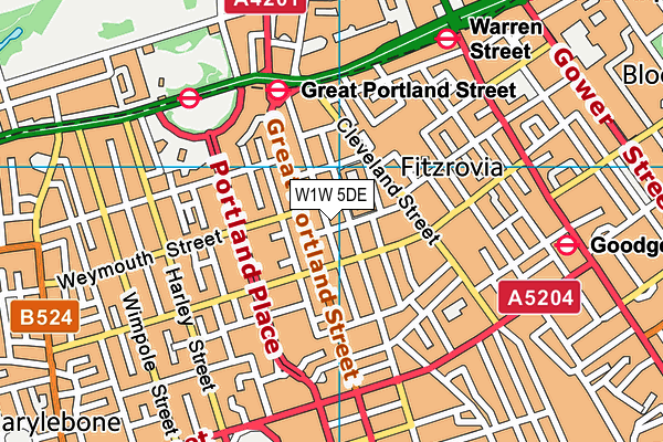 W1W 5DE map - OS VectorMap District (Ordnance Survey)