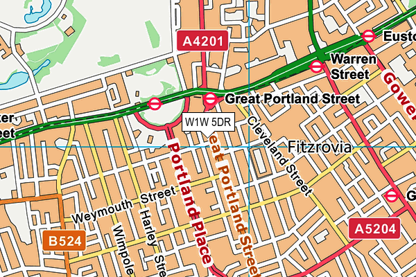 W1W 5DR map - OS VectorMap District (Ordnance Survey)