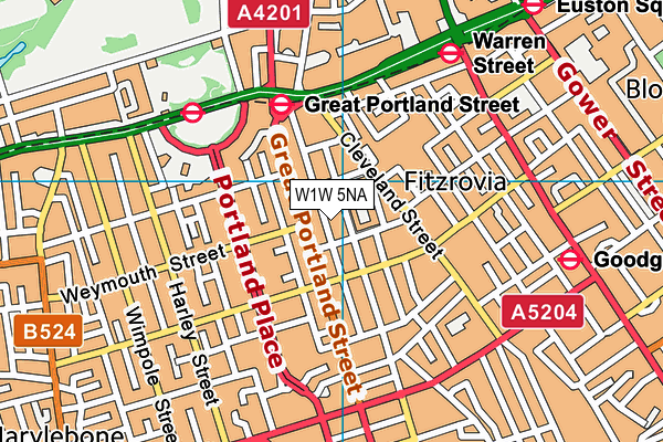 W1W 5NA map - OS VectorMap District (Ordnance Survey)