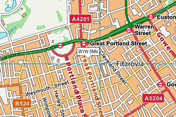 W1W 5NN map - OS VectorMap District (Ordnance Survey)