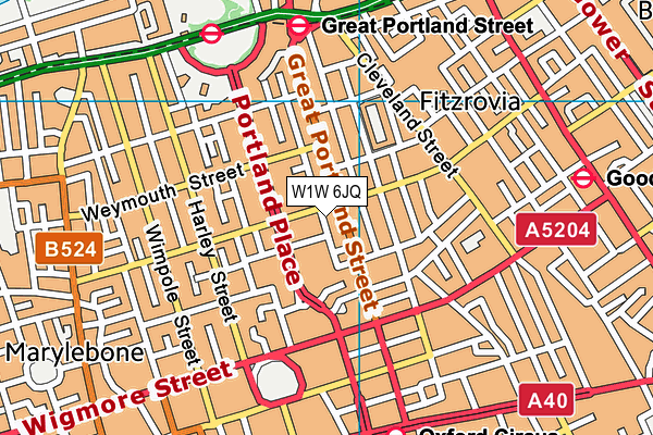 W1W 6JQ map - OS VectorMap District (Ordnance Survey)