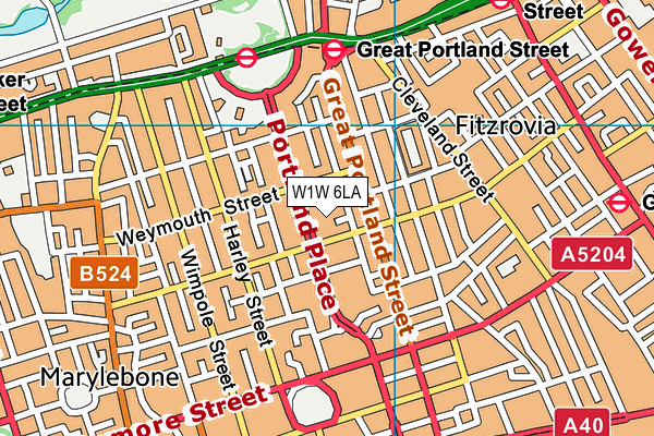 Puregym (London Great Portland Street) map (W1W 6LA) - OS VectorMap District (Ordnance Survey)