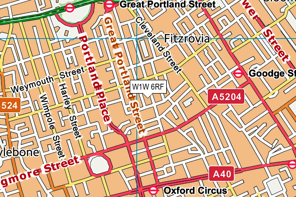 W1W 6RF map - OS VectorMap District (Ordnance Survey)