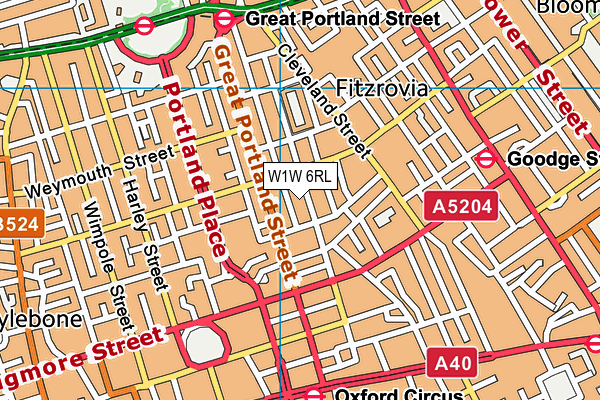 W1W 6RL map - OS VectorMap District (Ordnance Survey)