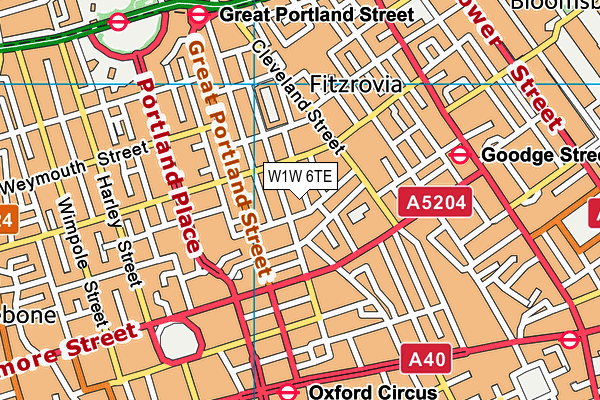 W1W 6TE map - OS VectorMap District (Ordnance Survey)