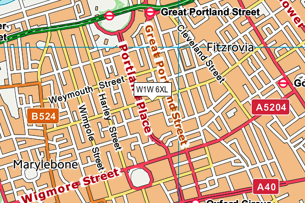W1W 6XL map - OS VectorMap District (Ordnance Survey)
