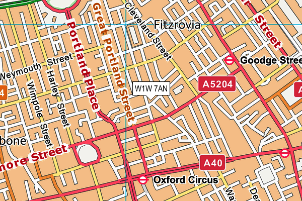 W1W 7AN map - OS VectorMap District (Ordnance Survey)