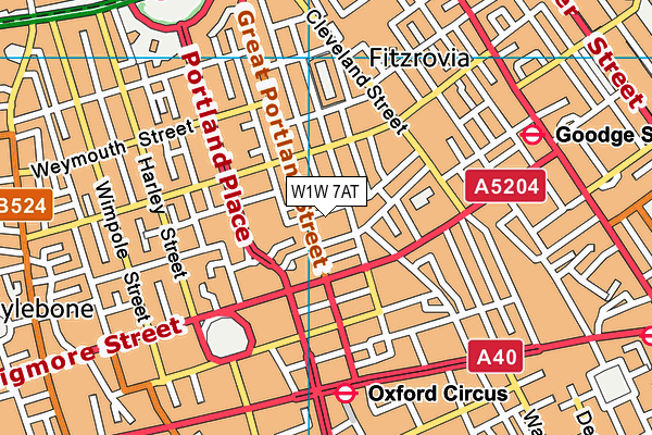 W1W 7AT map - OS VectorMap District (Ordnance Survey)