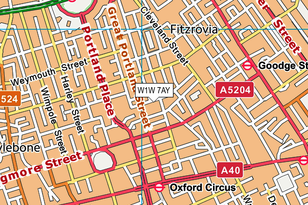 W1W 7AY map - OS VectorMap District (Ordnance Survey)