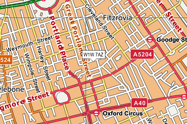 W1W 7AZ map - OS VectorMap District (Ordnance Survey)