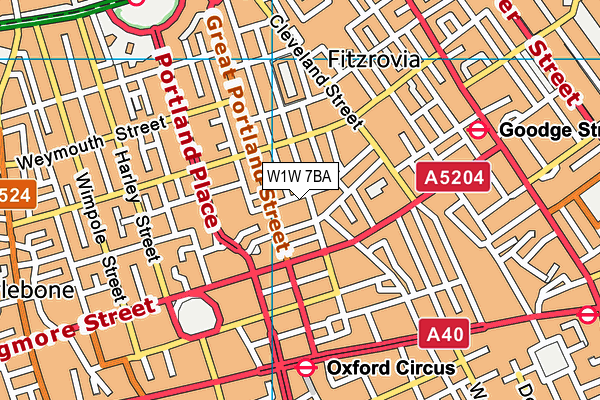 W1W 7BA map - OS VectorMap District (Ordnance Survey)