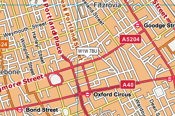 W1W 7BU map - OS VectorMap District (Ordnance Survey)