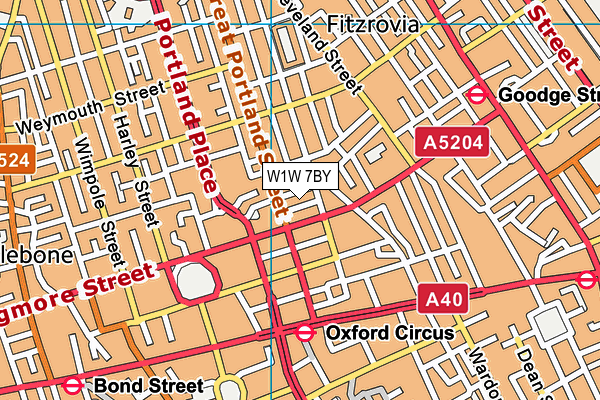 W1W 7BY map - OS VectorMap District (Ordnance Survey)