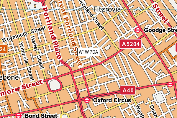 W1W 7DA map - OS VectorMap District (Ordnance Survey)