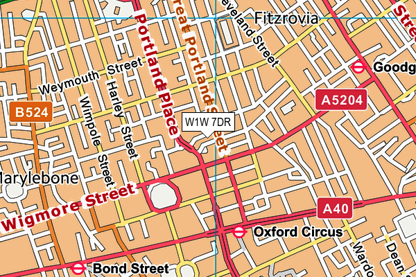 W1W 7DR map - OS VectorMap District (Ordnance Survey)