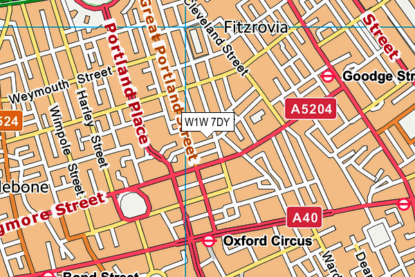 W1W 7DY map - OS VectorMap District (Ordnance Survey)