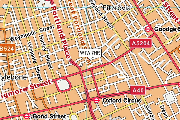 W1W 7HR map - OS VectorMap District (Ordnance Survey)