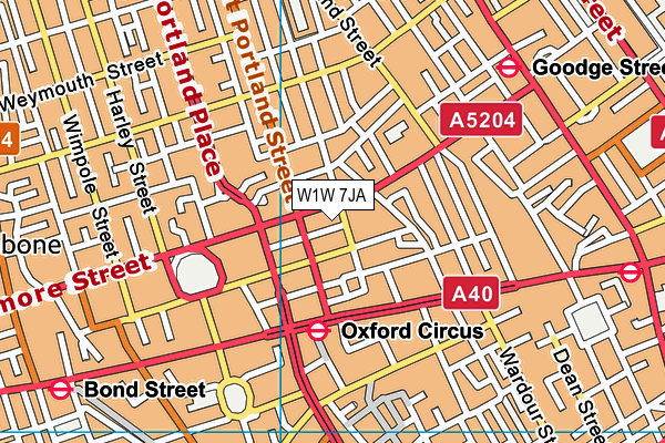 W1W 7JA map - OS VectorMap District (Ordnance Survey)