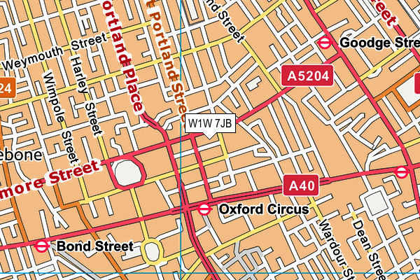W1W 7JB map - OS VectorMap District (Ordnance Survey)