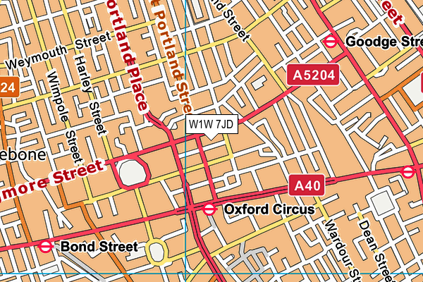W1W 7JD map - OS VectorMap District (Ordnance Survey)
