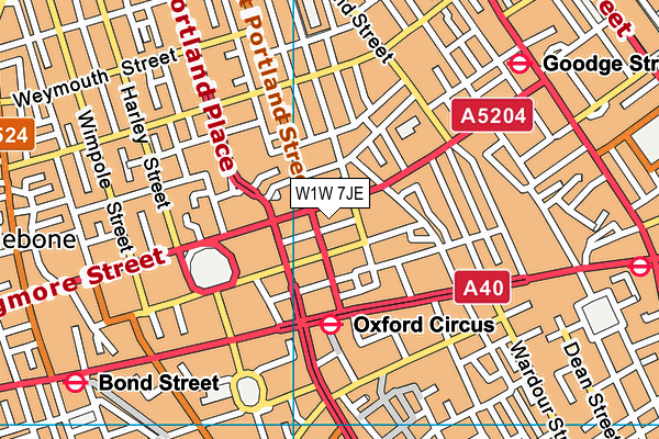 W1W 7JE map - OS VectorMap District (Ordnance Survey)