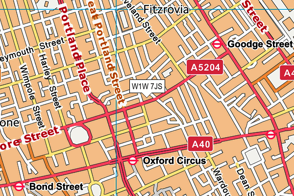 W1W 7JS map - OS VectorMap District (Ordnance Survey)