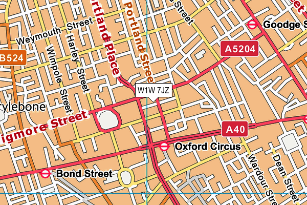 W1W 7JZ map - OS VectorMap District (Ordnance Survey)