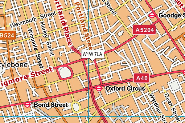 W1W 7LA map - OS VectorMap District (Ordnance Survey)