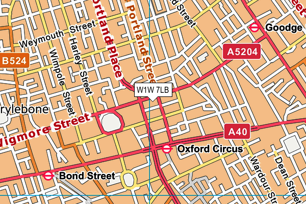 W1W 7LB map - OS VectorMap District (Ordnance Survey)