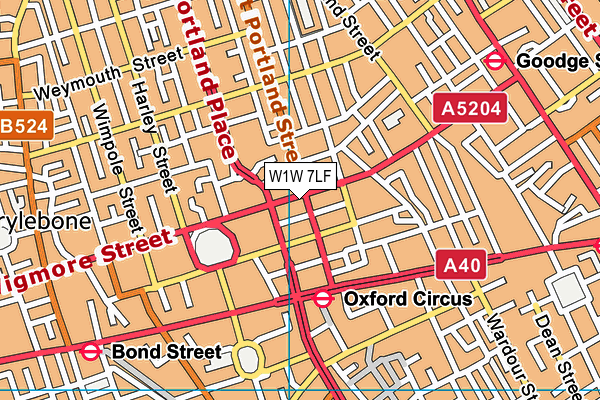 W1W 7LF map - OS VectorMap District (Ordnance Survey)