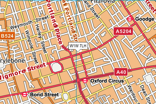 W1W 7LH map - OS VectorMap District (Ordnance Survey)