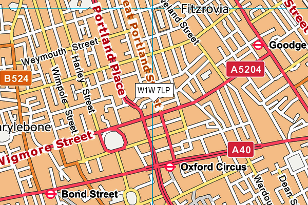 W1W 7LP map - OS VectorMap District (Ordnance Survey)
