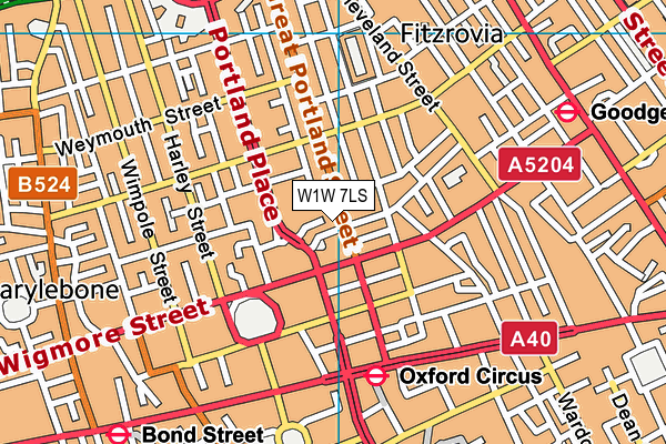 W1W 7LS map - OS VectorMap District (Ordnance Survey)