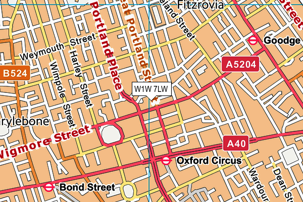 W1W 7LW map - OS VectorMap District (Ordnance Survey)