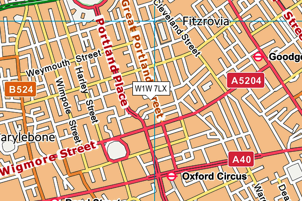 W1W 7LX map - OS VectorMap District (Ordnance Survey)