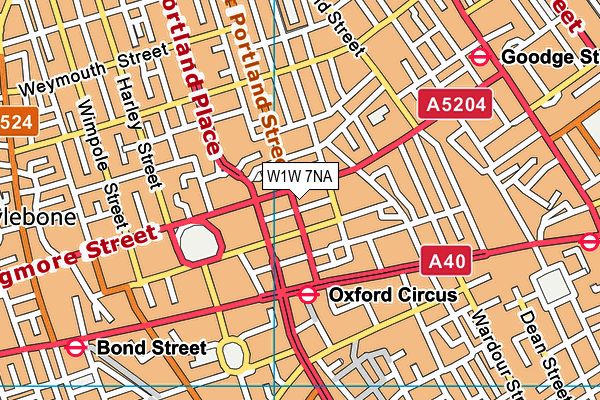 W1W 7NA map - OS VectorMap District (Ordnance Survey)